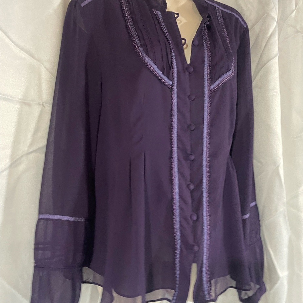 Coldwater Creek Rich Plum Sheer Blouse